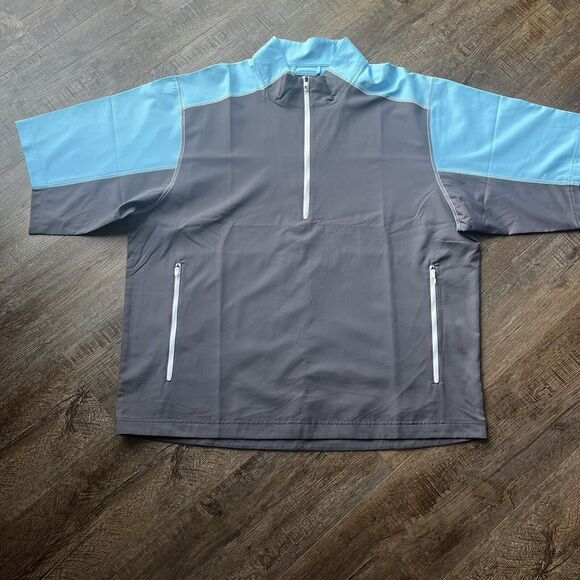 New Footjoy Short Sleeve Men's Extra Large 1/2 Zip Windshirt Gray Blue XL - Picture 1 of 7